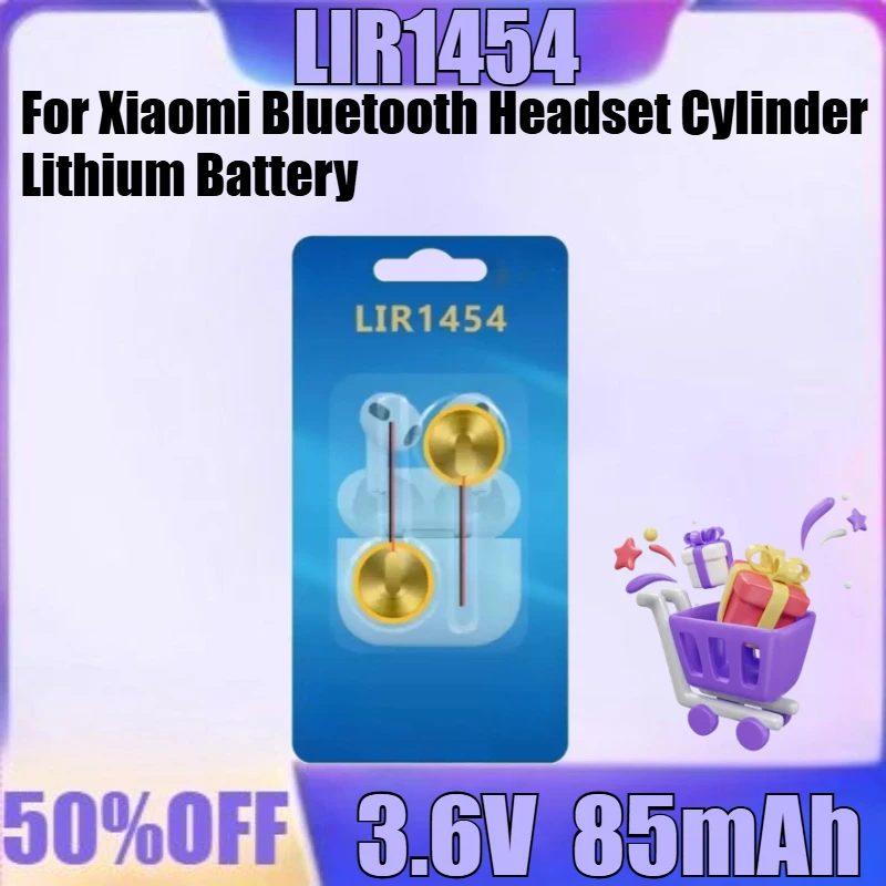 

2PCS 1454 LIR1454 Wire Steel Shell 85mAh 3.7V Z75 1454 TWS for Xiaomi Bluetooth Headset Cylinder Lithium Battery