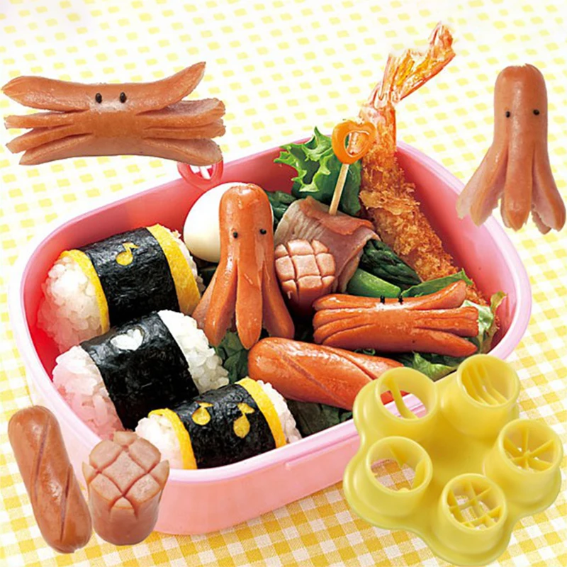 5 in 1 Sausage Hot Dog Cutter Set Flower Crab Octopus Style Ham Sausage Cutter Kitchen Cutting Mold DIY Lunch