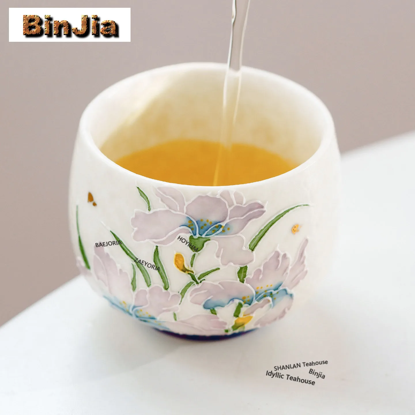 Hand Painted Purple Iris Teacup Creative Tea Bowl Cute Cup Tea-tasting Meditation Cup Jianzhan Master Cups Teaware Craft