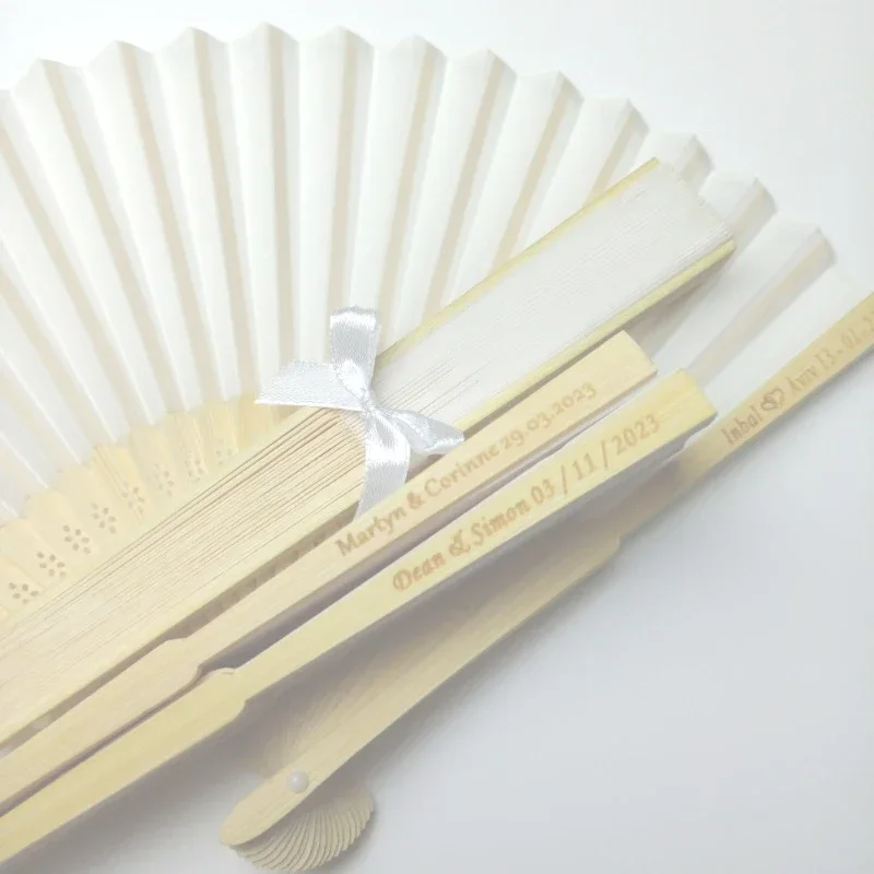 20/70 engraved personalised bow silk hand fans wedding folding fans vintage fans customised wedding favours