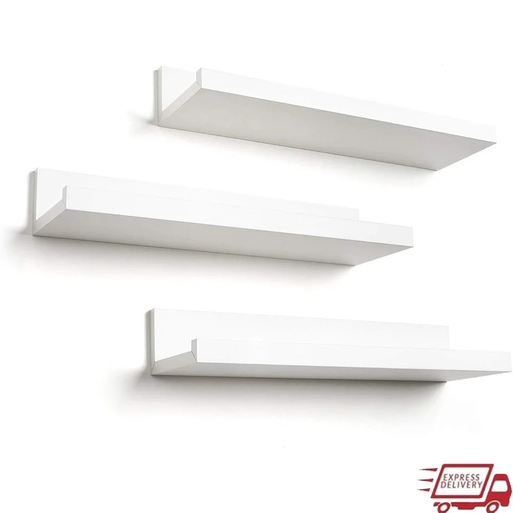 

14 Inch Floating Shelves Set of 3 Engineered Wood Wall Storage Shelves with Lipped Ledge Home Office Bathroom Decor