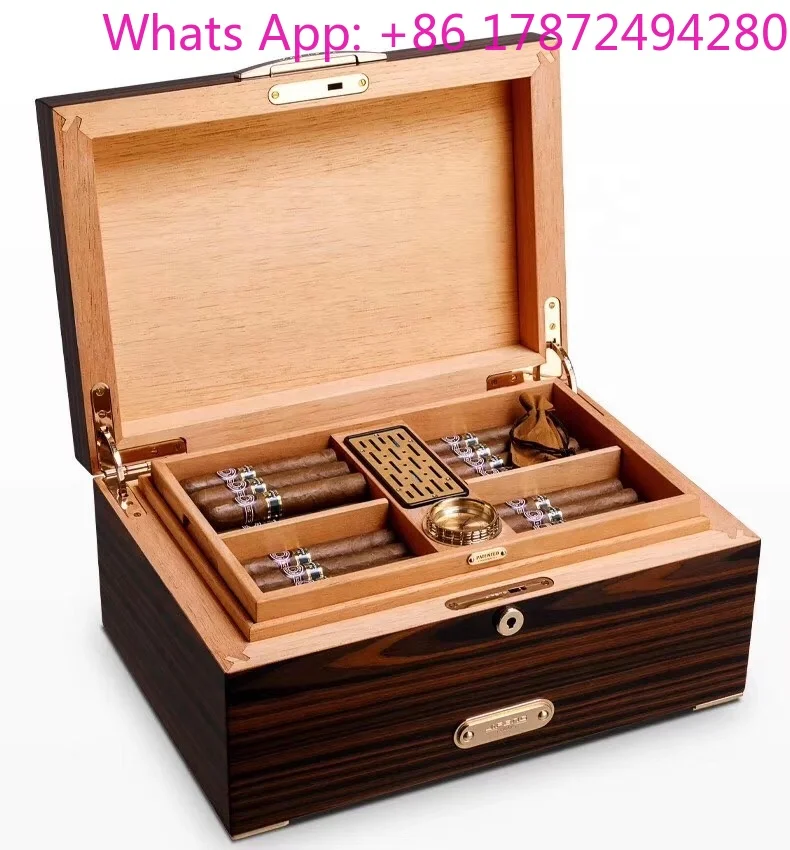 Manufacturer 41*28*18cm 8kg 100cigars Shiny Spanish Cedar Wood Thickness 25mm Cigar Humidor Box with 4 Feet on the Bottom