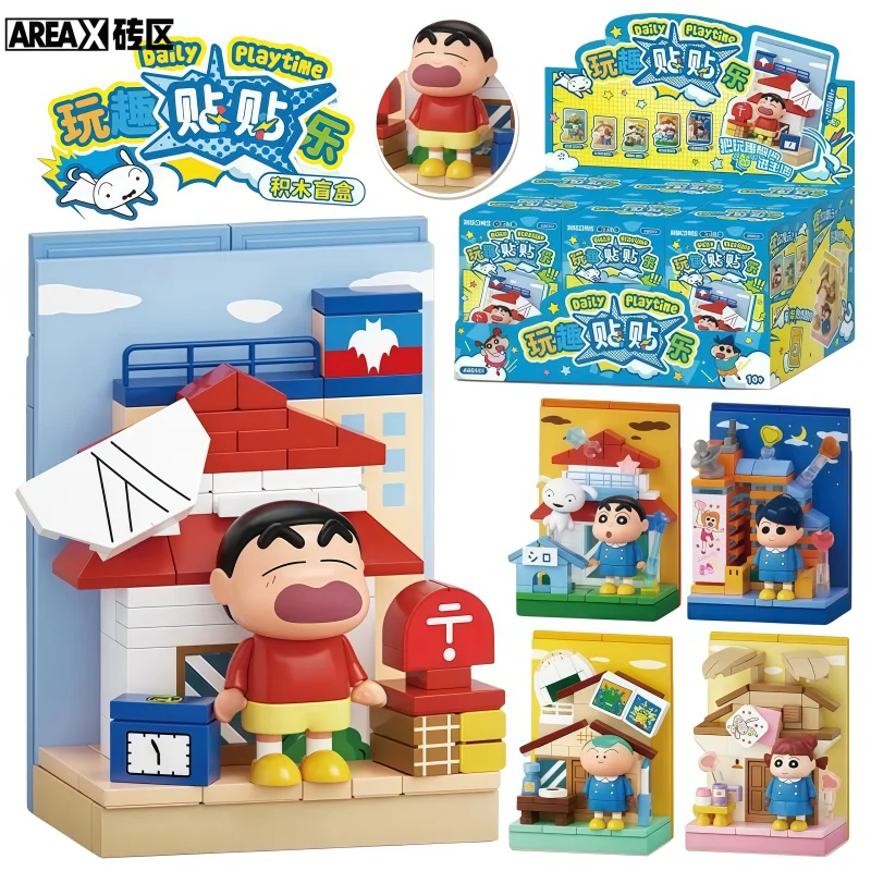 

Crayon Shin Chan Play House Assembling Building Blocks Kawaii Anime Cartoon Model Desktop Collectible Ornaments Holiday Gifts