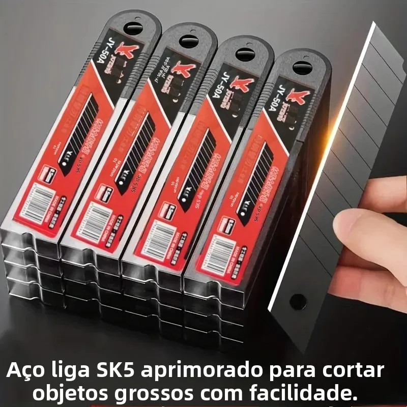 Conjunto de lâminas de faca utilitária sk5, 100/50/10 peças, lâminas de corte afiadas e duráveis com ranhura em v profunda preta para papel de parede, escritório, corte doméstico