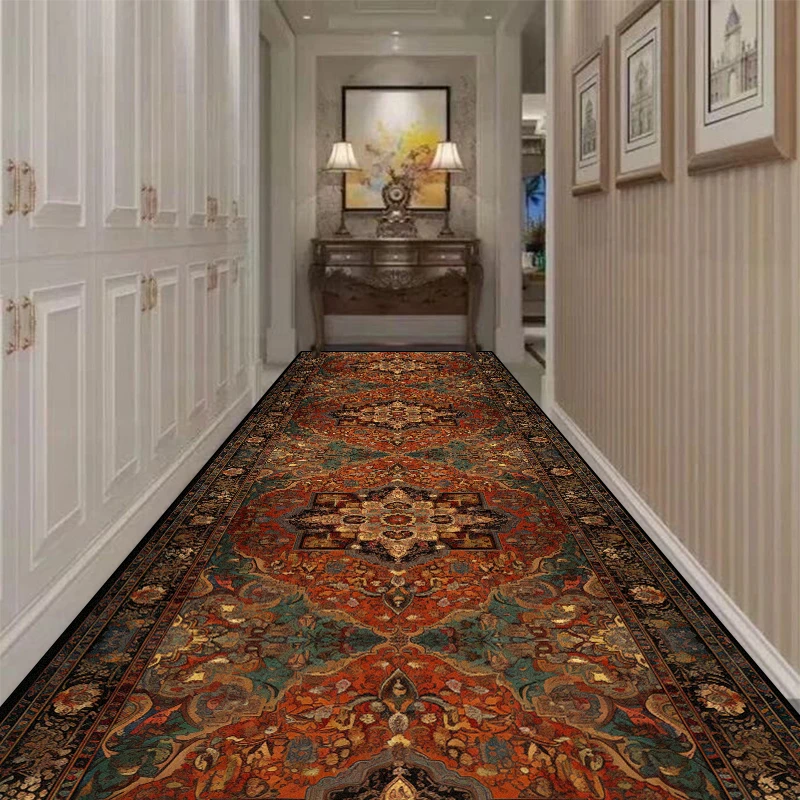 Light Luxury Persian Hallway Floor Mat Non-slip Long Corridor Carpet Living Room Decoration Stairway Aisle Runner Rug Customized