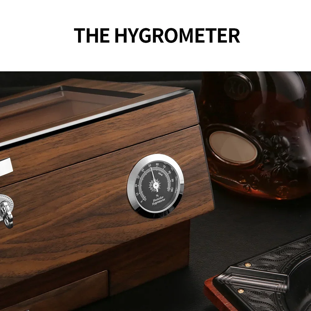 Piano Paint Cigar Display Humidor Cedar Wood Cigar Humidor With Safety Lock Humidifier Hygrometer Glass Top Cigar Display Box