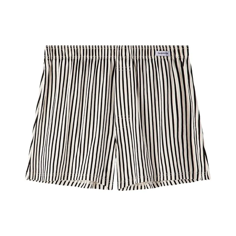Men's Striped Lounge Shorts Loose Fit Casual Boxers Elastic Waistband Comfort Breathable Fabric For Home Sleepwear Daily Wear