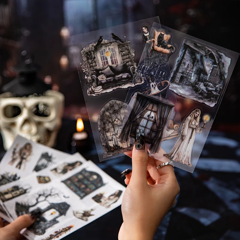JIANQI 20 Sheets Gothic Dark Midnight Party Scrapbook Stickers Book Halloween Cute Bullet Journaling Decor Stationery Sticker view 4