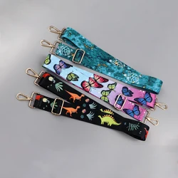 Colorful Butterfly Nylon Shoulder Bag Strap Adjustable Women Handbag Replacement Strap Metal Buckle Soft Strap Wide Strap