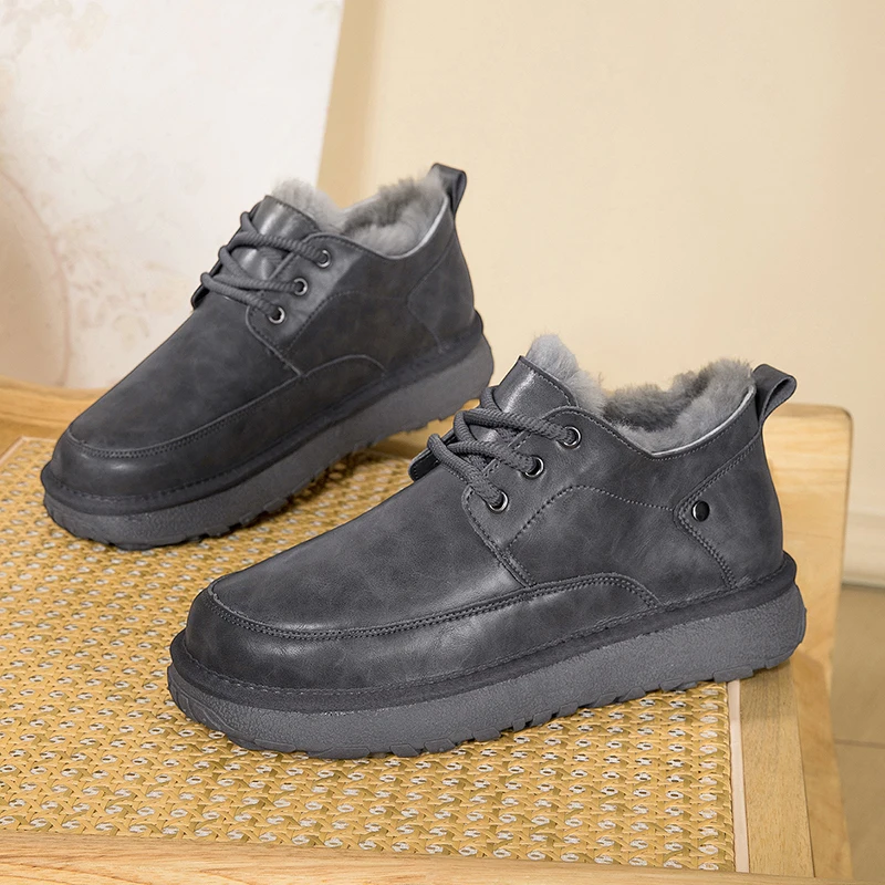 

Men’s Thermal Winter Footwear, Faux Fur & Waterproof, One-Click Slip-On for New Year’s Brunch & Snowy Streets