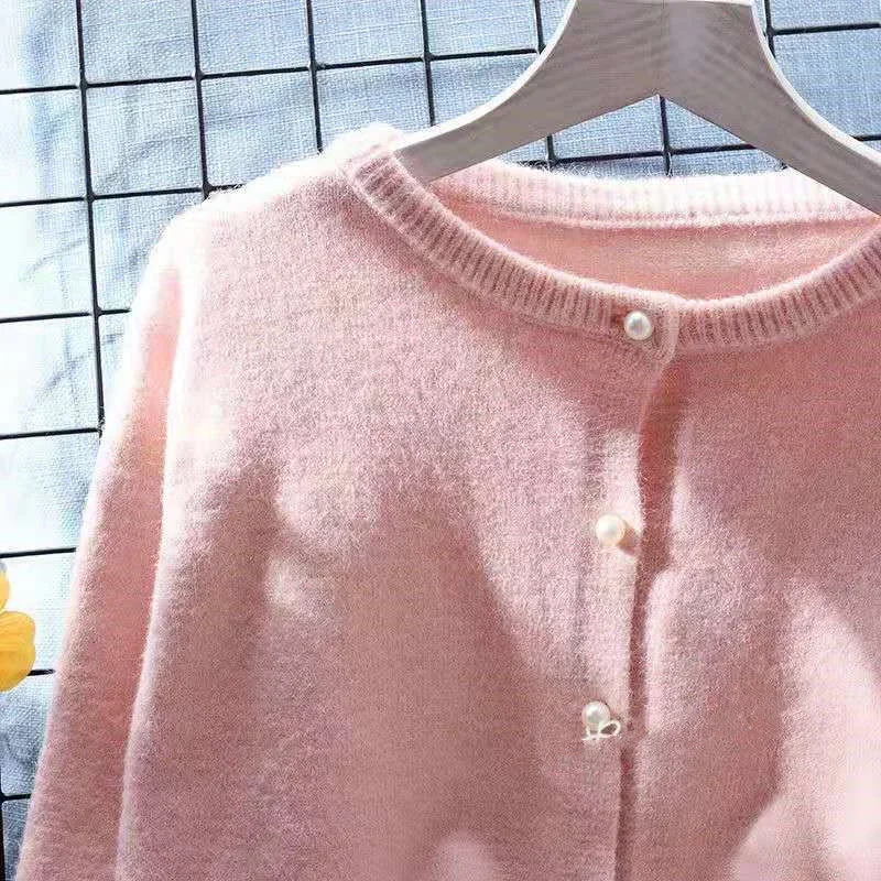 Yellow Knitted Sweater Women Short Cardigan Spring Autumn Fashion O-Neck Long Sleeve Knit Tops Ladies Jumper