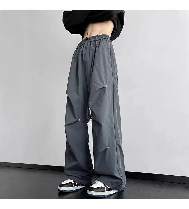 Pantalon cargo baggy Parachute pour hommes, pantalon de survêtement droit, vêtements de mode coréenne, streetwear américain, pantalon Y2K, été, 2024