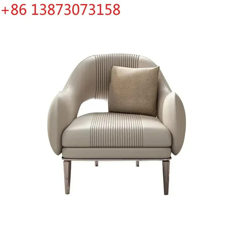 

020Italian Leisure Chair Living Room Balcony Fabric Lazy Lying Chair Leather Single Sofa Light Luxury