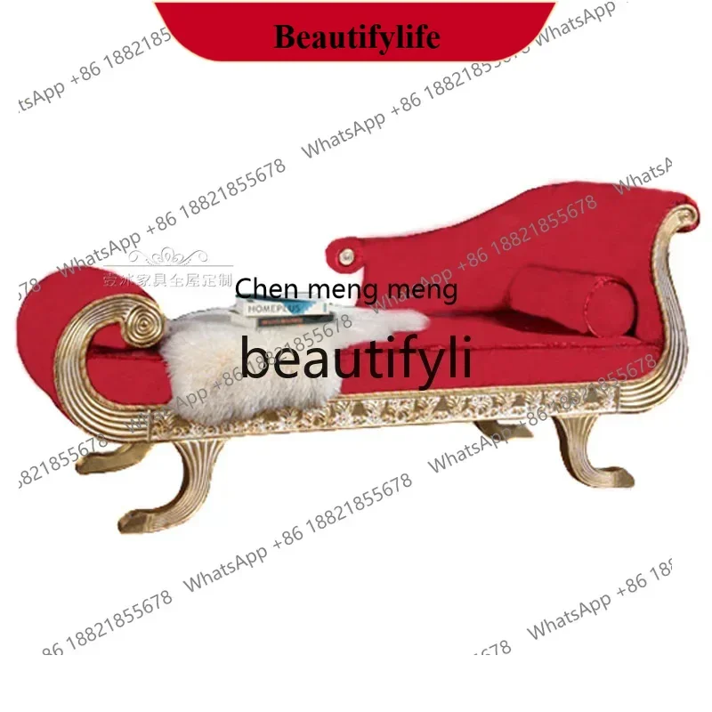 

D178 American solid wood light luxury carved fabric concubine sofa classical beauty couch lazy chair