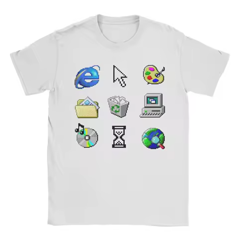 Men T-Shirt Old windows 95 icons Funny Pure Cotton Tees Short Sleeve T Shirt Crewneck Tops Gift Idea