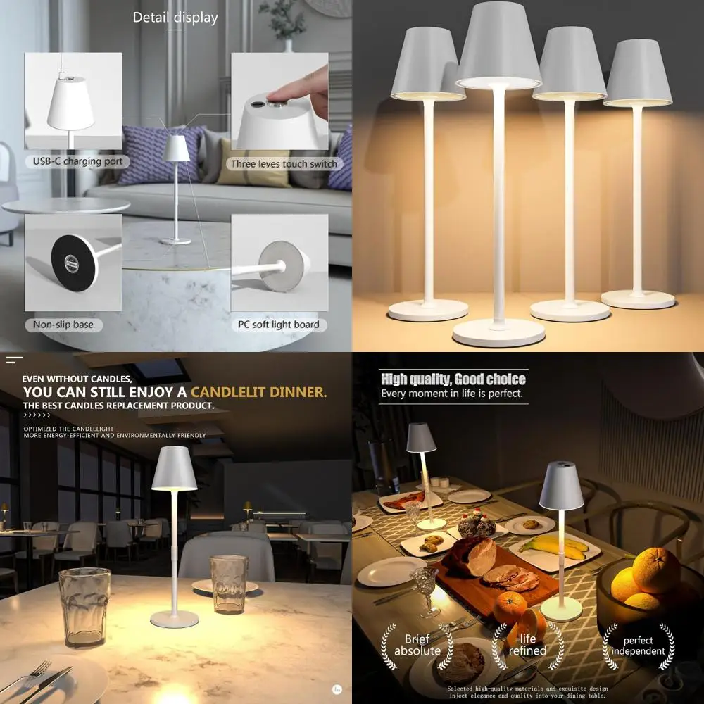 

Набор из 4 беспроводных настольных ламп - настольные светильники с аккумулятором 5000 мАч, 3-уровневая регулировка яркости LED для дома и столовых - изящный металлический корпус