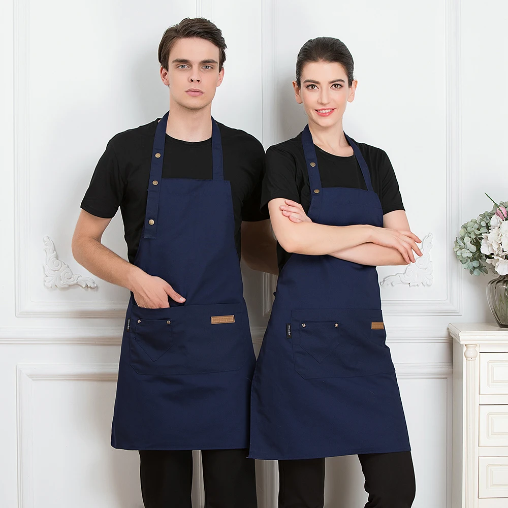 Customised Work Apron for Nail Salon Waiter Chef Cooking Adjustable Bib with 2 Pockets Cooking Kitchen Apron