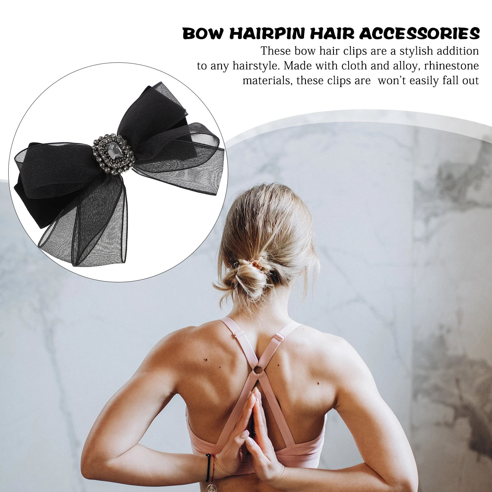 

2pcs Bows Bow Clips Rhinestone Bows Hair Barrettes For Women Teen Girls Halloween Wedding Decoration Yarn Mesh Styling Ponytail