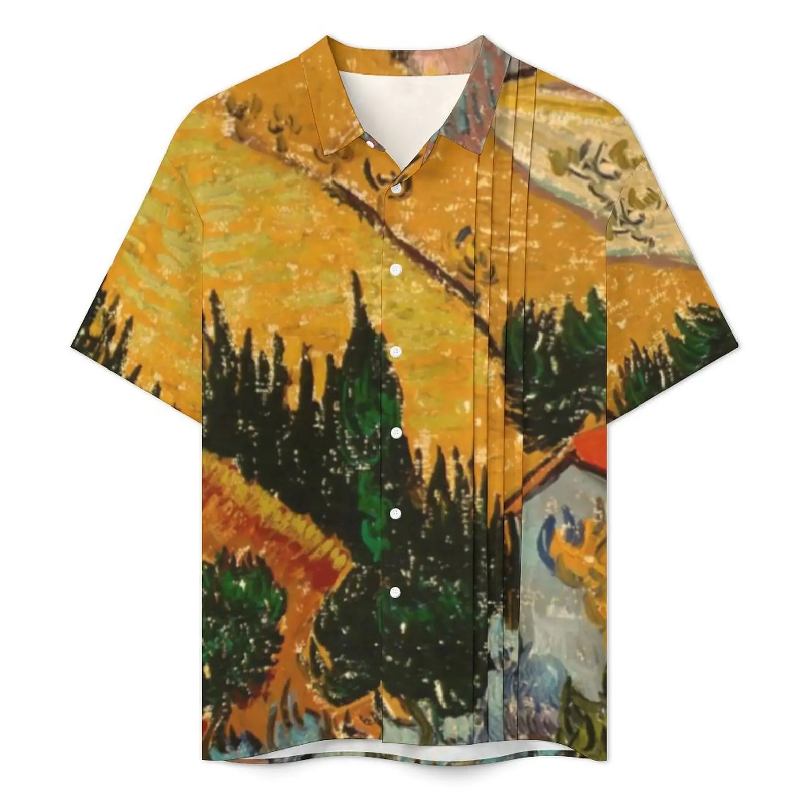 Vincent Van Gogh Casual Shirt Landscape With House Classic Hawaii Shirts Male Short Sleeve Vacation Stylish Plus Size Blouses