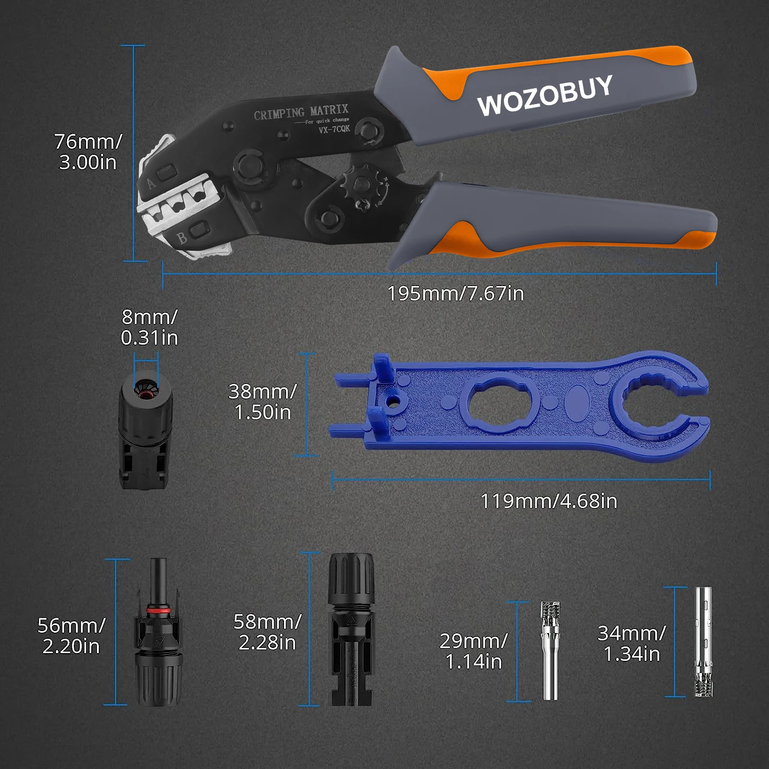 Solar Crimping Tool Set for 2.5 4.0 6.0 mm² Solar Panel PV Cable, Ratcheting Crimper for Solar Insulated Terminal