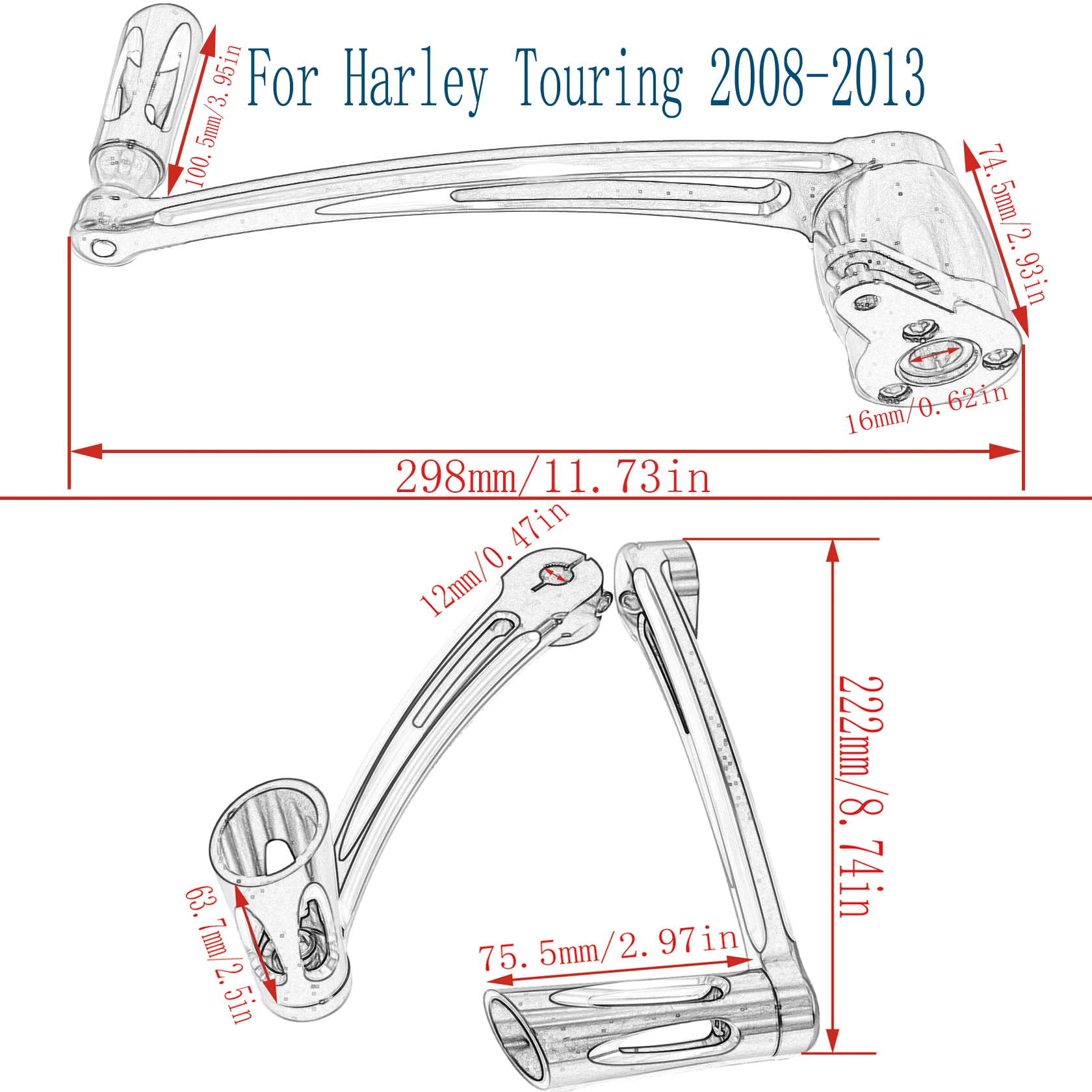 Tuas pemindah jari kaki sepeda motor, DENGAN pasak Lengan rem Pedal untuk Harley Touring Road King Electra Street Glide FLHX 2008-2013