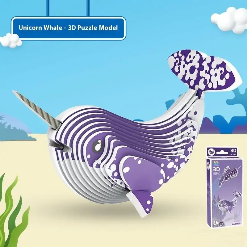 1 Set FAI DA TE Assemblaggio Manuale Modello Giocattolo 3D Animale Puzzle Narvalo Puzzle Educativi Mare Animale di Carta Montessori Giocattoli
