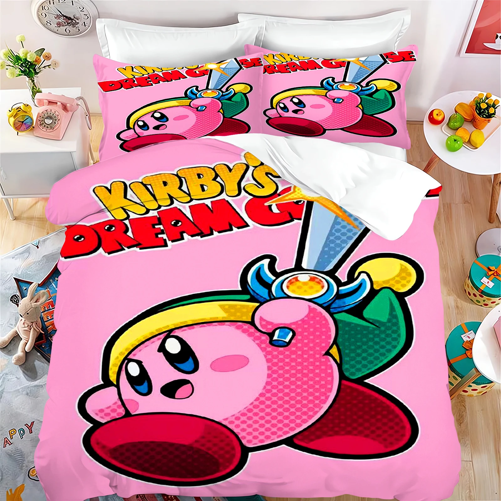 Kirby Quilt Duvet Bedding Set 3D Children'S Set Cover King Size Covers Children Printed 100% Polyester