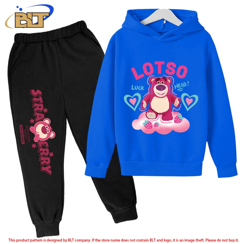 Lotso Bear-Conjunto infantil de moletom e calças de lã, moletom esportivo azul, conjunto de 2 peças para meninos e meninas