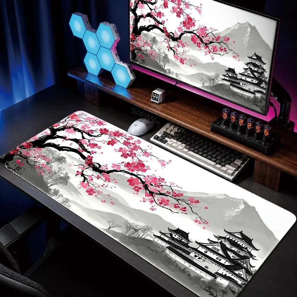 Japanese-style traditional-style cherry blossom Mount Fuji castle mouse pad - durable and wear-resistant office desk pad, gaming