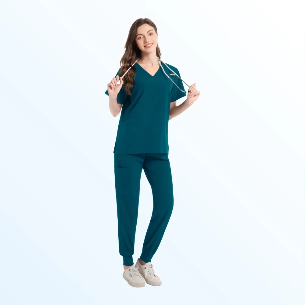 Women's Nurse Uniforms Short Sleeves V-neck High Sweatshirt Pants Set Medical Rubbing Women Summer Casual Women's Uniforms