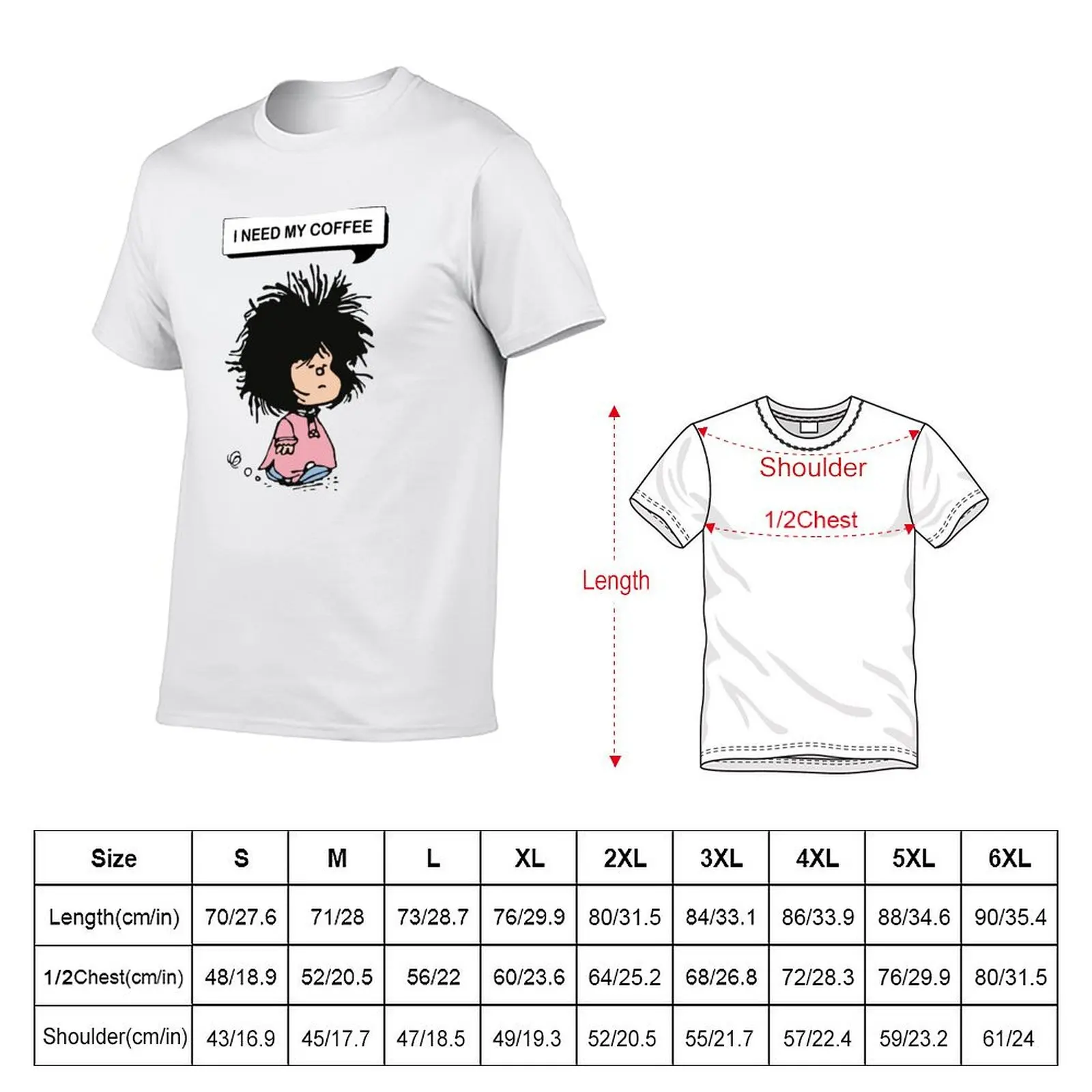 disheveled MAFALDA that needs coffee T-Shirt man tshirt man t shirt cotton high quality man t shirts for men T-Shirt