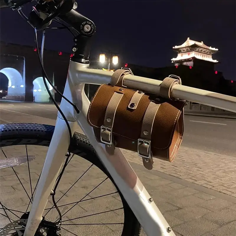 Cycling Handlebar Bag Cycling Front Hangable Bag Waterproof Leather Cycling Bag Handle Bar Storage Bag Front Mount Cycling Bag