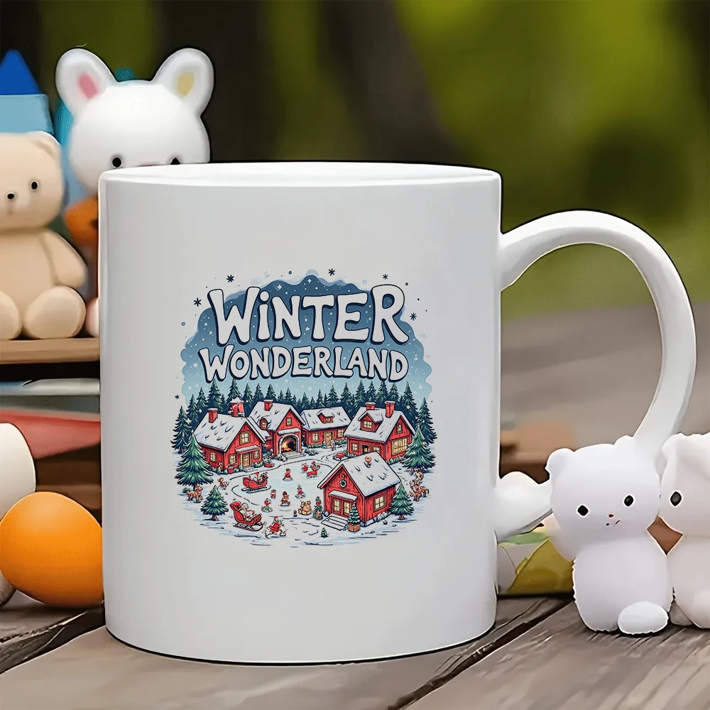 

11oz Cartoon Mug Winter Wonderland Christmas Cup Family Office Warm Drink Cup Gift Selected Children's Cup Set