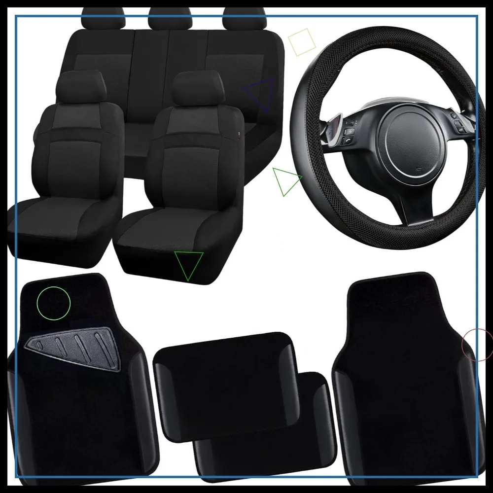 

Universal 3D Air Mesh Car Seat Covers with Waterproof Floor Mats and Steering Wheel Cover, Airbag Compatible for SUV Sedan Truck