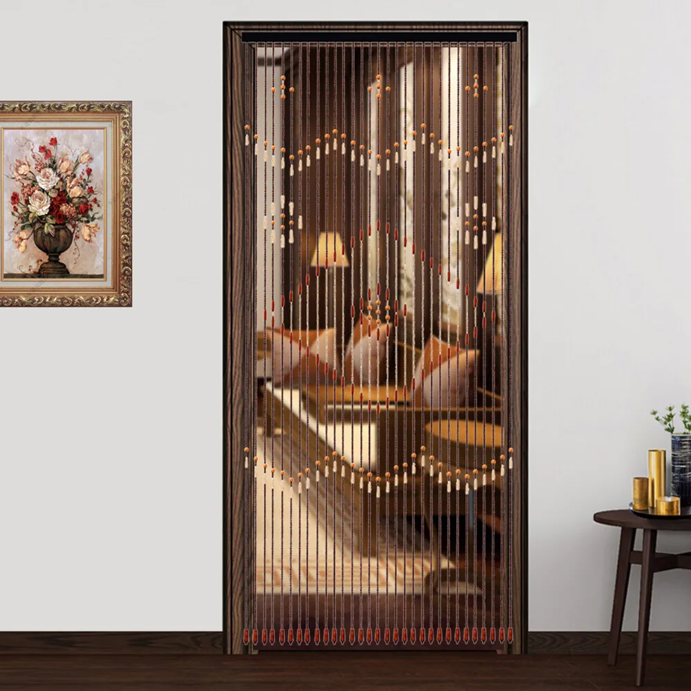 Cortina de puerta con cuentas de madera Retro Natural, cortina de cuerda clásica de 31 líneas, decoración de porche para dormitorio, 90x208CM, Chocolate