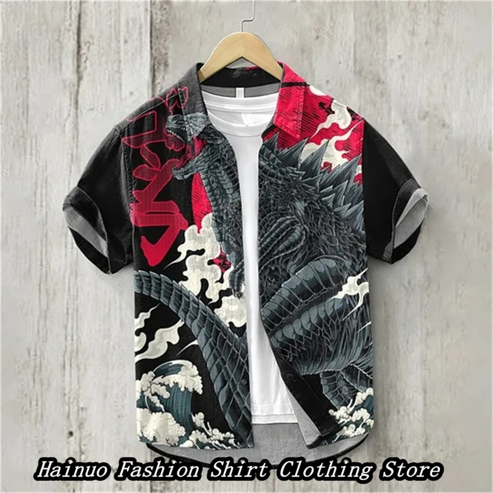 New Home Men\'s Shirt 3D Print Summer Casual Japanese Style Vintage Linen Shirt Loose Independent Station XS-5XL