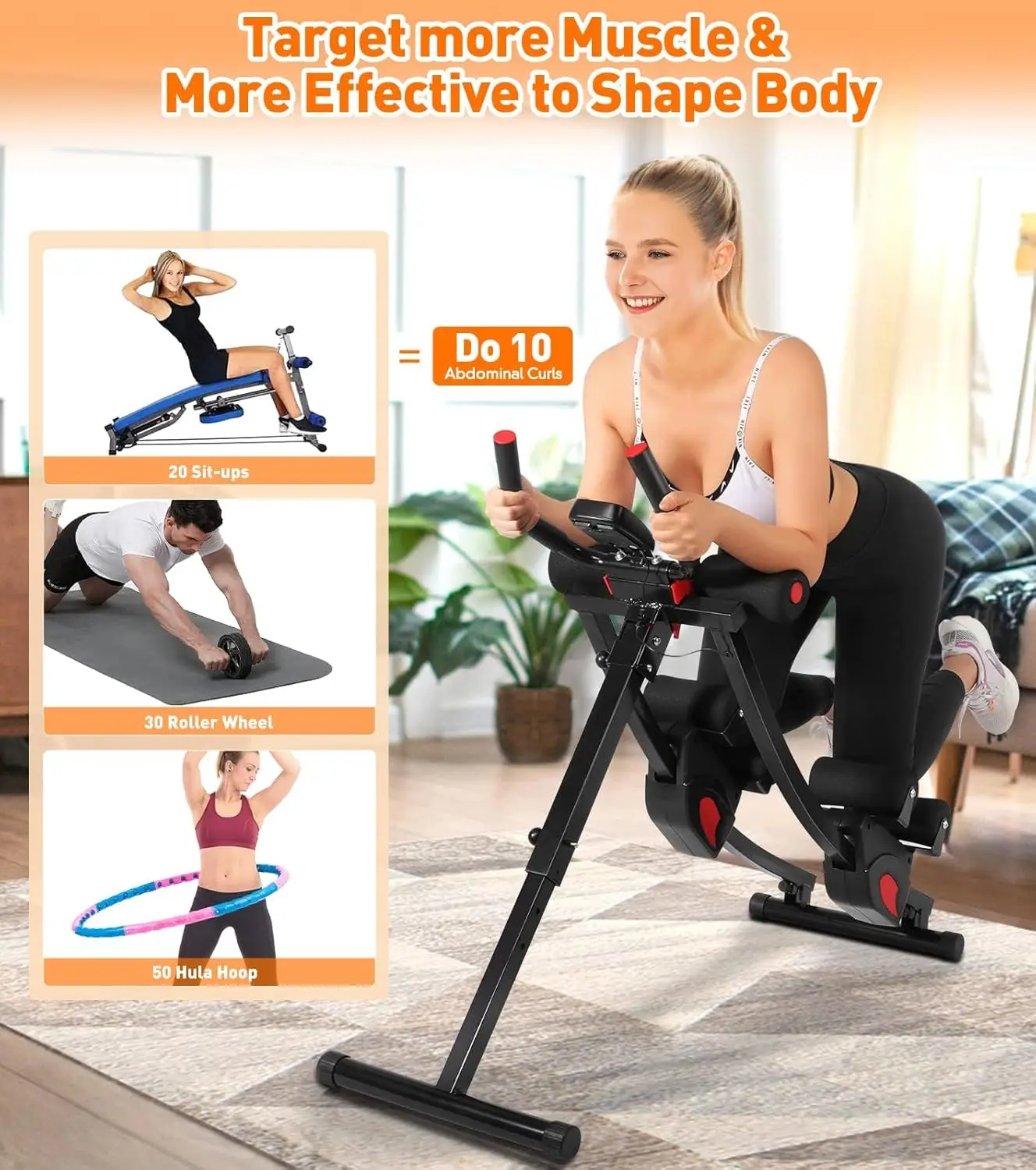 Ab Machine for Women Home Gym, Adjustable Core Abdominal Exercise Fitness Equipment for Full Body Shaping, Foldable Waist Traine