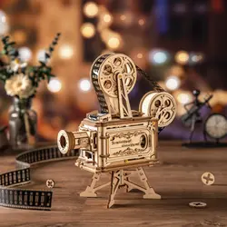 Robotime 183pcs Retro Diy 3D Hand Crank Film Projector Wooden Model Building Kits Assembly Vitascope Toy Gift for Children Adult