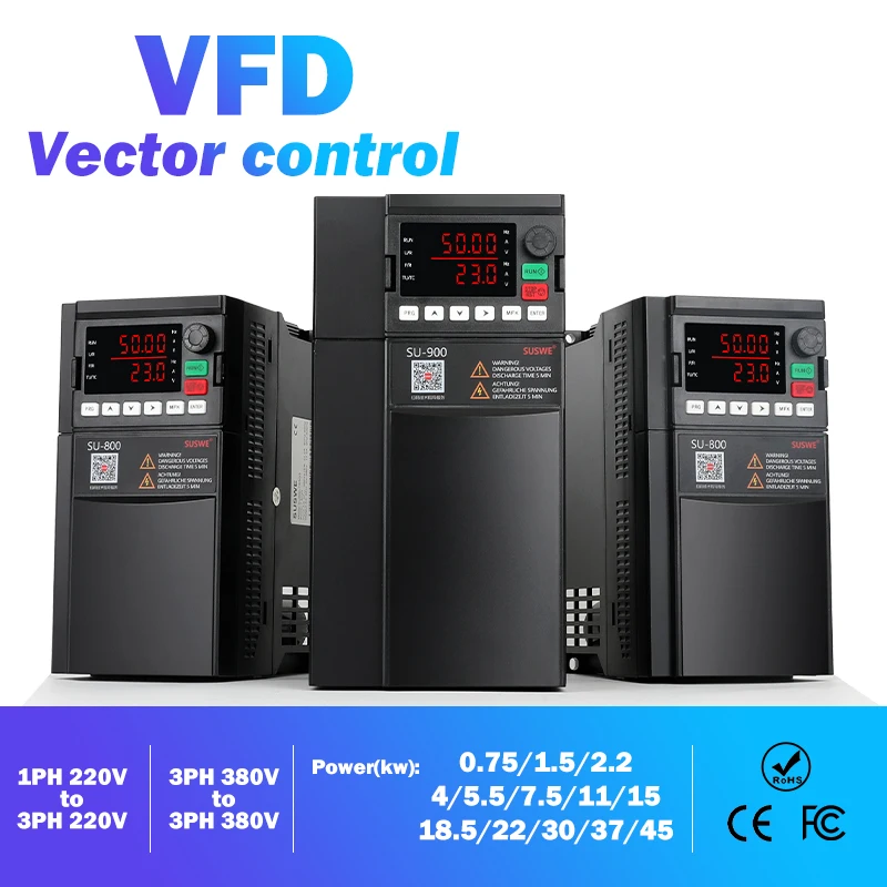 

High-Quality VFD Inverter 0.75/1.5/2.2/4/5.5/7.5KW Variable Frequency Drive Converter 220V or 380V CNC Spindle Motor Inverter