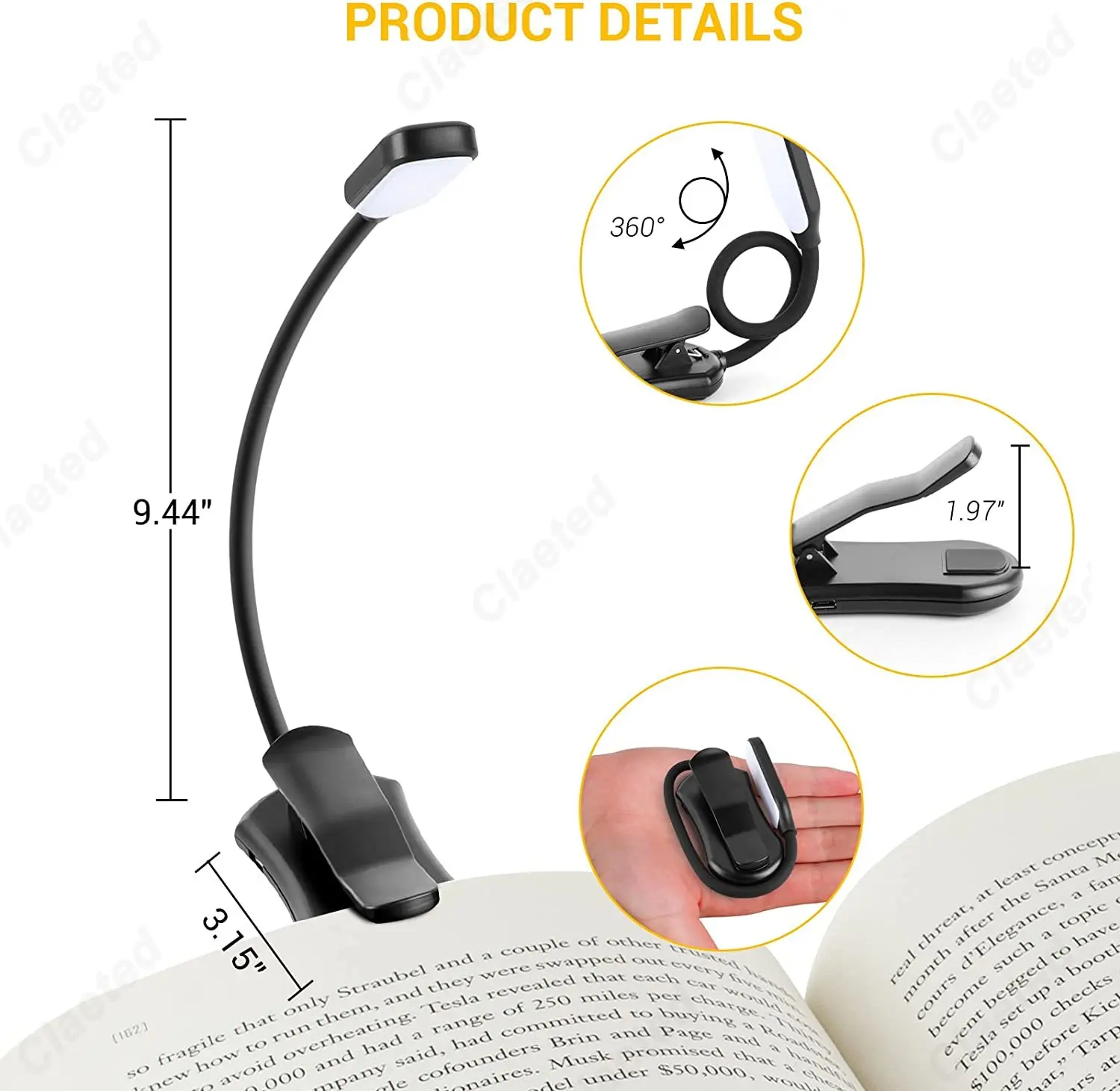 Rechargeable Book Light for Reading in Bed Night Lights for Readers Reading Lights for Book Portable & Adjustable Reading Lamp