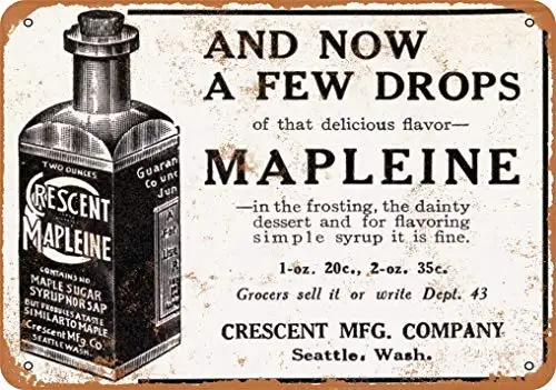  1916 Crescent Mapleine Maple Syrup Vintage Look Metal Sign 8x12 Inch Home Decor 20x30 cm