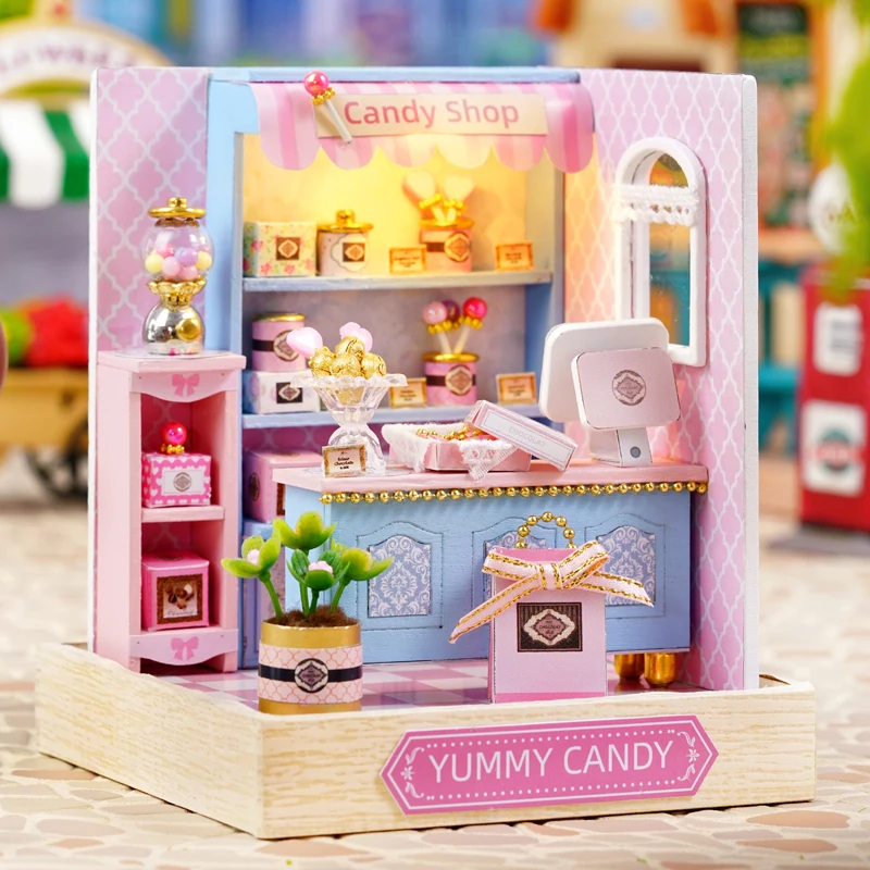 DIY Wooden Mini Casa Doll Houses Miniature Building Kits with Furniture LED Sakura Noodles Shop Dollhouse Toys for Friends Gifts