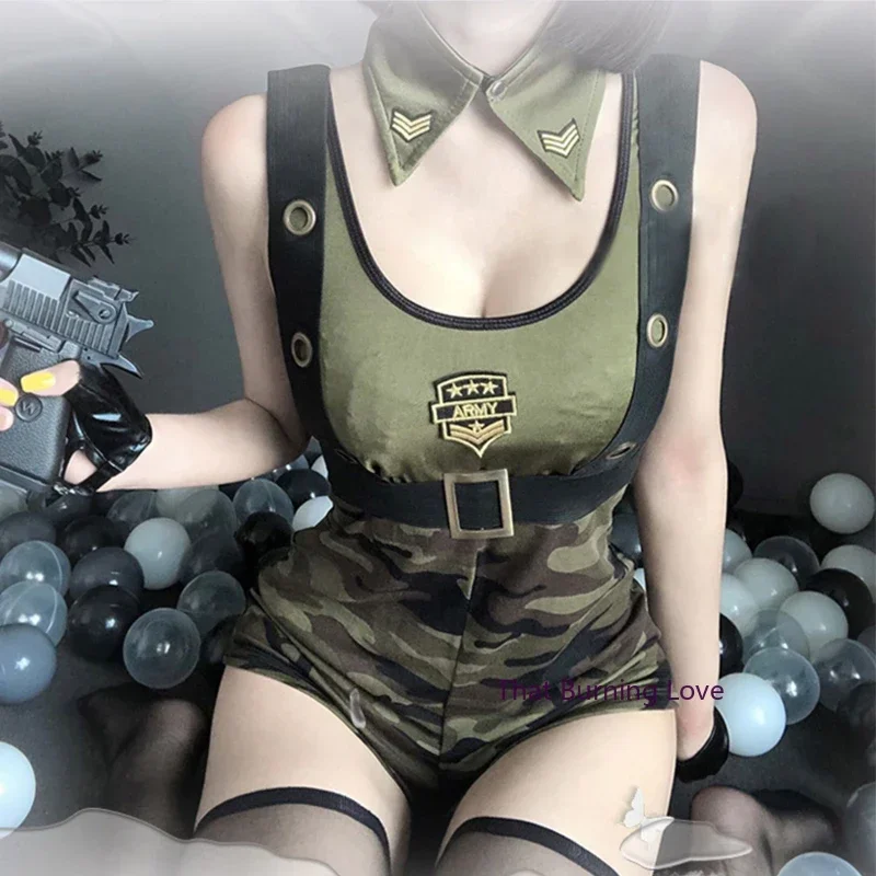 

2025 Cosplay Army Suit Soldier Costume Policewoman Sexy Lingerie Bodysuit Nightclub Military Instructors Cosplay Uniform