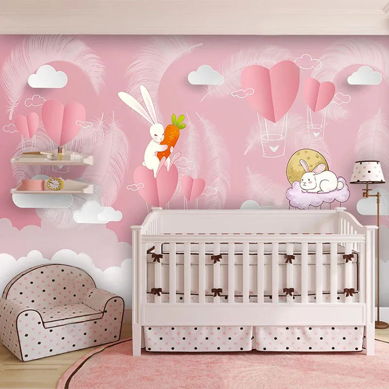 Custom Mural Wallpaper 3D Stereo Cute Rabbit Love Children Bedroom Background Wall Painting Papel De Parede Infantil Wall Papers
