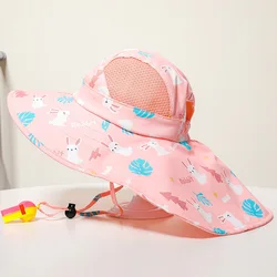 Summer Kids Sun Hat With Neck Flap Strap Wide Brim Beach Hats Kids Bucket Hat UV Protection Panama Cap For Boys Girls Outdoor