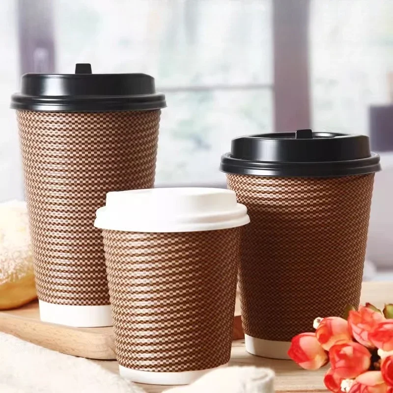 Disposable Thickened Corrugated Thread Paper Cup Coffee Milk Tea Hot Drink Cup High Temperature Resistance Leak-proof Simple