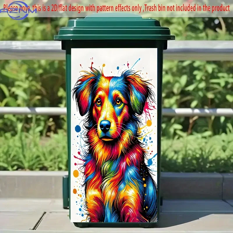1pc 2D FLAT Colorful Dog Portrait Self-Adhesive Dustbin Stickers, Non-Festive, PVC Trash Can Decorative Stickers, .01× cm, Sui