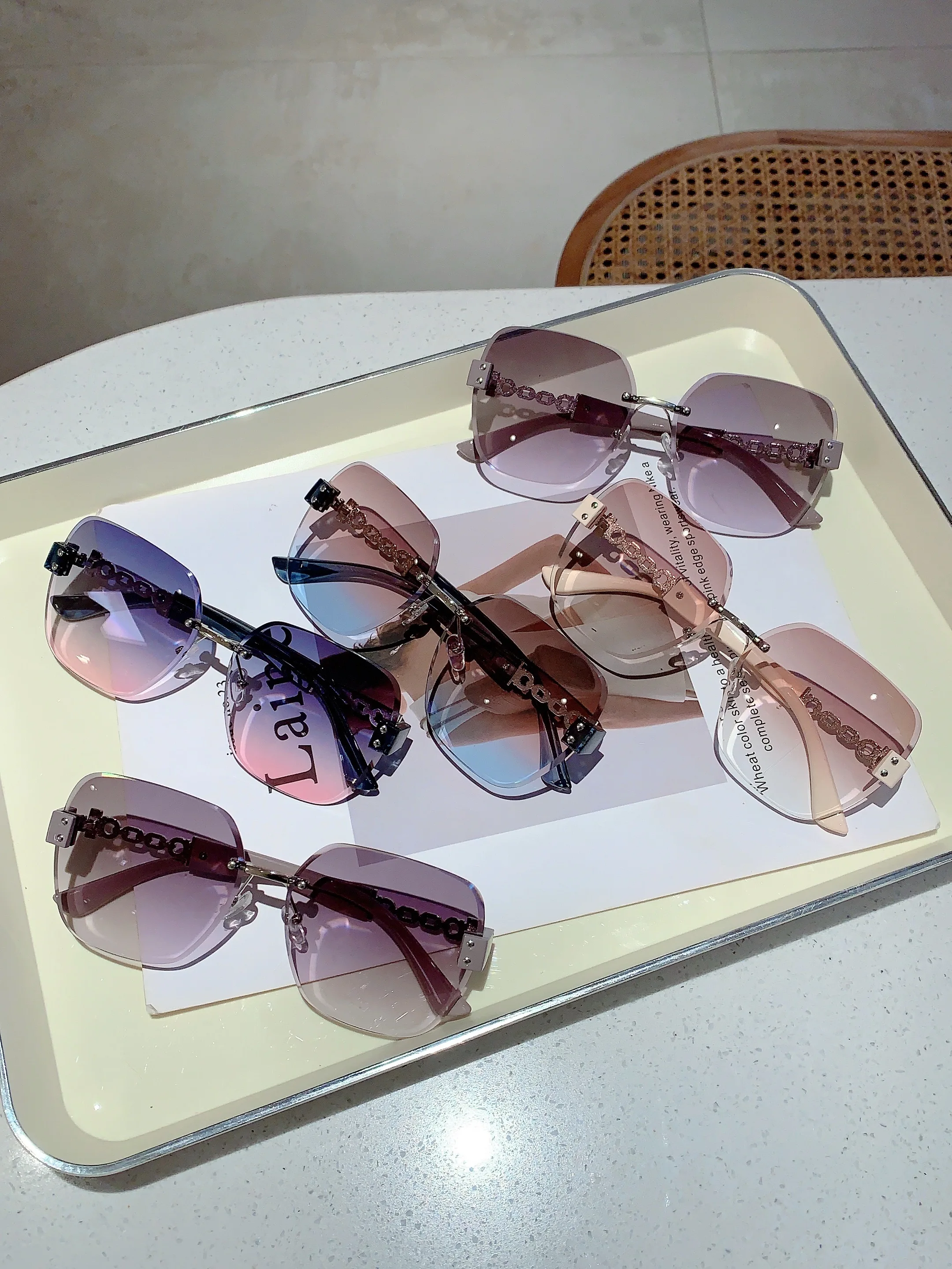 KAMMPT Neue Übergroße Randlose Kette Beine Sonnenbrille Vintage Männer Stilvolle Mode Weibliche Shades Luxus Marke Designer Brillen – Detail 16