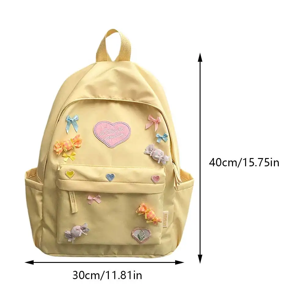 Women Cute Student Bookbag Large Capacity Simple Bow Candy Backpack Zipper Closure Kawaii Backpack Students Daily Backpack