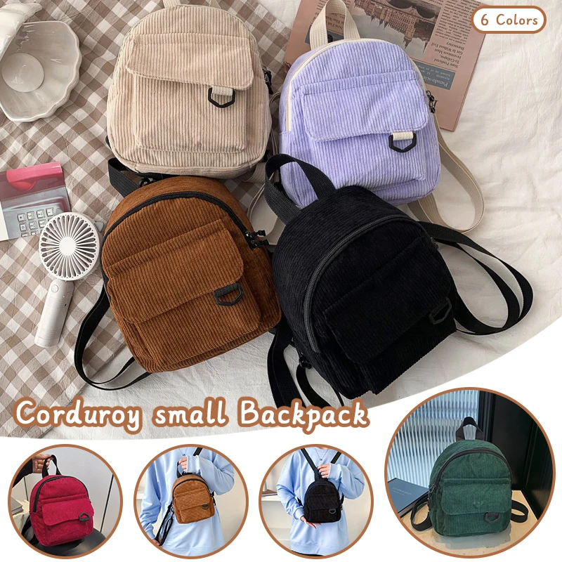 

Solid Women's Mini Backpack Fashion Solid Color Corduroy Small Simple Casual Traveling Capacity Durable Female's Schoolbag